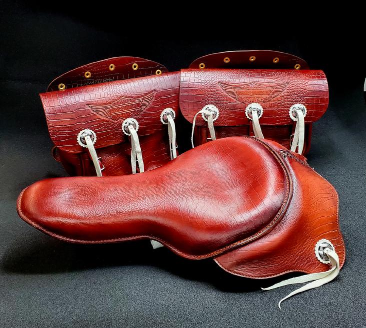 1939 Harley Davidson Deluxe Buddy Seat and Alligator grain 1939 Saddle Bags